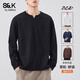 Baleno Henley collar men's long-sleeved sweatshirt, men's autumn trendy top, velvet style, spring and autumn style inner layering shirt, men's t-shirt, black regular L