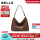 Belle Bag Women's 25 New Shopping Mall Same Style Hand Grasping Wrinkle Texture HOBO Shoulder Crossbody Tote Bag 2067ACX5 Brown F