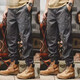 American high-end British overalls, trendy brand men's ankle-tied spring and autumn loose large size handsome retro casual pants, camel + black, two-piece set, regular 3XL, recommended 160-180Jin Jin is equal to 0.5 kg