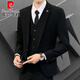 Pierre Cardin casual suit suit for men, groom, wedding, Korean version, trendy business formal dress, slim and handsome small suit jacket, black single suit XL