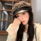 2025 New Retro Leopard Print Beret Girls Autumn Millennial Niche Octagonal Hat Big Head Circumference Showing Face Hat Fashion Brown Leopard Print