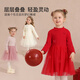Classic Teddy Girls Dress Children's Mesh Splicing Princess Skirt Children's Winter Plush Warm Long Skirt Big Red 120