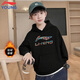 Li-ning (LI-NING) boys' velvet sweatshirt autumn and winter new hooded pullover thickened warm cotton jacket children's casual sportswear white-building block label velvet style 160 cm