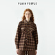 PLAIN PEOPLE Barn style retro college plaid long-sleeved shirt top for women coffee color 2025 winter new style coffee color S