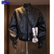 Yu Ruike American deconstructed short leather jacket men's handsome motorcycle baseball uniform trendy workwear bomber jacket black M 90-110Jin Jin is equal to 0.5 kg