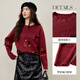 Shandubila New Year Red Sheep Wool Thick Sweater Women's Winter Warm Round Neck Sweater Age-Reducing Strawberry Sequins Loose Top