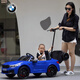 Haolaixi BMW children's electric car four-wheel car remote control toy car can sit and stand adults and children with swing baby stroller, top with blue + adult standing plate + remote control swing + soft wheel leather seat + push rod + Bluetooth
