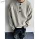 Yuexiang American retro Henry collar sweater men's winter velvet warm casual inner sweater trendy loose top Gray M