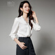 Late White New Product 2025 Autumn Style Elegant Shirt Fashion Lace Collar V-Neck Commuting Shirt Women White L