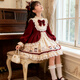 Kafanli (KafanIi) Girls Lolita Princess Dress 25 New Children's Birthday Dress Western Style Baby Girl Dress Autumn and Winter Burgundy 265 Velvet No Accessories 150 cm