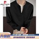 Pierre Cardin brand inner fake two-piece sweatshirt men's spring and autumn bottoming shirt trendy brand retro American half-zip Henley long-sleeved black upgraded model M 95 to 115 Jin Jin equals 0.5 kg can be worn