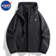 NASA MARVEL jacket men's spring and autumn trendy brand jacket long-sleeved hooded trendy loose sports couple model black XL