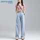 JEANSWEST Jeans Women's 2025 Autumn High Waisted Wide Leg Pants Drape Fashion Loose Women's Long Pants Women's Dark Blue L