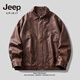 JEEP SPIRIT Jeep high-definition saddle vegetable tanned oil leather motorcycle lapel leather jacket for men 2025 autumn loose leather jacket for men, coffee color, handsome loose version