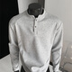 Homlean American Henry collar long-sleeved T-shirt men's autumn new loose shoulder casual polo shirt HB98 light gray 4XL
