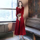 Miaomiaoxi long-sleeved toast dress bride 2025 new autumn and winter engagement home dress can be worn at ordinary times temperament burgundy for women red L