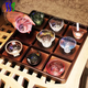 Yusenyi Japanese Oriental Sasaki colored handmade glass Japanese-style sake cup cold wine shochu cup teacup product Japanese imported sake cup 9 cups + 9-grid solid wood color tray