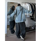Miduoxuan Denim Jacke Herren 2024 Frühling und Herbst Neue American High Street VBE Waschen Trendy Lose Casual Hooded Jacke X-3523 Blau One Size S