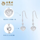 Lao Fengxiang PT950 platinum love ear hooks for women new platinum earrings birthday gift Mid-Autumn Festival gift for girlfriend and wife Platinum love ear hooks about 2.4g rose gift box