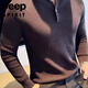 JEEP SPIRIT2025 new autumn henley collar men's yuppie sweater POLO bottoming shirt solid color thickened sweater trend white M