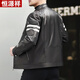 Hengyuanxiang Haining first layer cowhide leather jacket men's leather jacket short stand collar spring and autumn handsome motorcycle riding jacket black regular L 50 125-140Jin Jin equals 0.5 kg