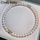Cindy Kelly high-end light luxury pearl necklace for women, exquisite and practical niche jewelry, birthday and New Year gifts for girls and girlfriends, classic goddess, gentle daughter, aquamarine 8mm Australian white