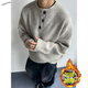 Yuexiang American retro Henry collar sweater men's winter velvet warm casual inner sweater trendy loose top Gray M