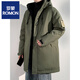 ROMON mid-length cotton-padded jacket for men in winter, hooded thickened cotton-padded jacket, warm and handsome military coat, workwear down jacket for men, military green 2375 S