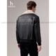 HAZZYS 2025 Autumn New Men's Removable Fur Collar Filled Leather Top Official Authentic Black M 170/92A 46