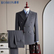 ROMON suit + vest + trousers Tencel Lyocell cotton wool double breasted suit dress men black XL