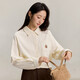 INMAN pure cotton simple commuter long-sleeved shirt for women 2025 autumn loose and versatile casual embroidered corduroy shirt beige S