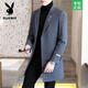 Playboy autumn and winter men's windbreaker mid-length Korean style slim woolen men's coat handsome high-end long woolen coat F81 black cotton thickened 2XL (130-145Jin Jin equals 0.5kg)