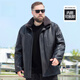 Jiujiu Wang Jiu Mu Wang plus velvet lining removable leather jacket plus size men's winter fat man plus fat fur collar motorcycle style thick coat brown L (125-135Jin Jin equals 0.5 kg)