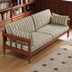 Yayuan leisure fabric sofa 2025 new style retro boxwood home living room straight three-seat solid wood sofa cotton and linen green striped three-seat sofa (soft and comfortable, skin-friendly and breathable) 2100*880*850mm