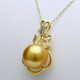 Fuwu Tulip 18K gold with diamonds, perfect round flawless South Sea gold bead pendant, rich gold seawater pearl pendant