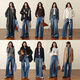 SEIFINI Meng Ziyi endorses wide-leg straight jeans 2025 autumn new loose floor-length drape cotton elastic trousers denim blue M