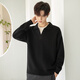 Falling lazy and relaxed henley collar men's wool sweater spring and autumn versatile pullover sweater jacket black L