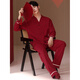 Yalu Red Couple Pajamas Pure Cotton Long Sleeve Wedding Suit for Men and Women for Spring and Autumn Chinese Style Festive Home Clothes Female M+ Male L M BY-Male 7211-Female 6211 Long Sleeves + Trousers