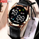 High-looking LED luminous electronic watch, quartz watch, simple leather strap, fashionable temperament for junior high school and high school students, multi-functional time display sports electronic watch Y23 LED luminous + time display + upgraded model - textured brown leather