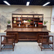 Black gold executive desk, all solid wood office desk and bookcase combination, new Chinese style boss desk and chair, high-end leadership desk, leader 2.8m desk