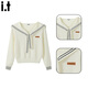 CHOCOOLATE it women's sweater women's college style navy collar streamer sweater women's autumn and winter new inner layering short top off-white M