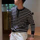Kuraishi Kazuki trendy brand retro striped Henry collar sweater for men, versatile 2025 autumn and winter new casual high-end men's top, navy blue M