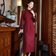 Xiyue original 100% wool woolen long cheongsam Chinese style embroidered classical high-end banquet dress autumn and winter red XL weight 115~125