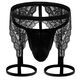 Men's high elastic thin strap hollow lace thong low waist sexy U convex bag sexy and stylish back leg leggings T pants black M