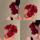 QBILY Simulated flower hairpins 3-pack Bridal engagement retro red flower new Chinese dress accessories Rose purple simulated flower hairpins 3-pack