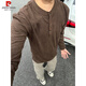 Pierre Cardin old money style Henley collar long-sleeved POLO shirt for men, autumn lazy style round neck sweatshirt with bottoming knitted T-shirt, brown M 90-110Jin Jin is equal to 0.5 kg