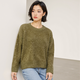 Haimuzi 100% Wool Brushed Round Neck Long Sleeve Pullover Sweater 2025 Autumn and Winter New Style Knitted Sweater Versatile Green One Size 160-165(45-55)