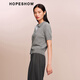 Hongxiu (hopeshow) 2025 new autumn women's clothing Contrast letter jacquard single-breasted short-sleeved shirt collar knitted cardigan Cloud Gray 075 S