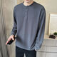 Henry collar long-sleeved T-shirt for men 2023 new spring and autumn style autumn clothes button solid color textured bottoming shirt sweatshirt for men Gray Apricot L Recommended 115-135Jin Jin is equal to 0.5 kg