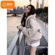 Cotton mountain sculpture hooded cotton jacket for women in winter new style plus velvet thickened warm jacket cotton coat down jacket down jacket M6047 apricot color high quality L 100-120Jin Jin is equal to 0.5 kg